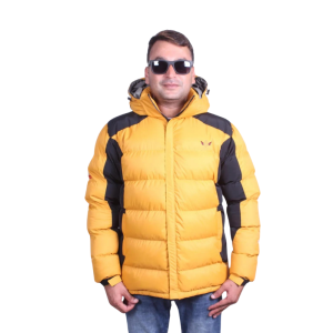 Rubbrized Fabric Water Proof Men Down Jacket Yellow With Black Feature