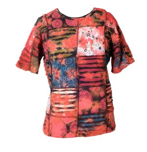 SH019, cotton patchwork razor cut half sleeve T-shirt